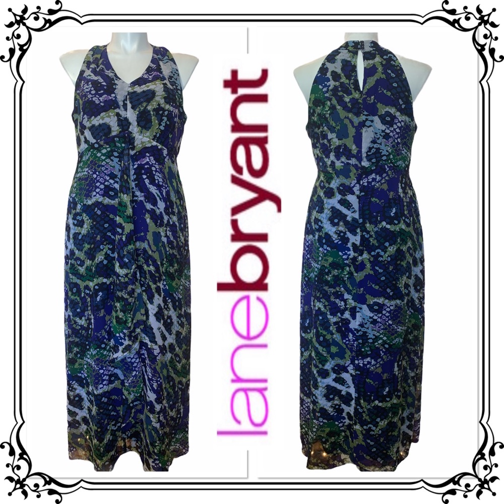 LANE BRYANT ⭐️ Watercolor Ruffle Front Maxi Dress
